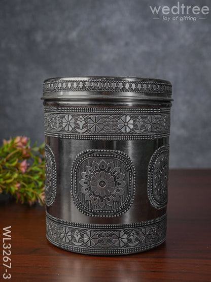 Silver Oxidized Dabba - 7 inch