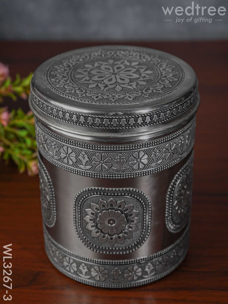 Silver Oxidized Dabba - 7 inch