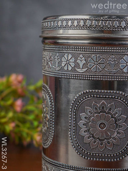 Silver Oxidized Dabba - 7 inch