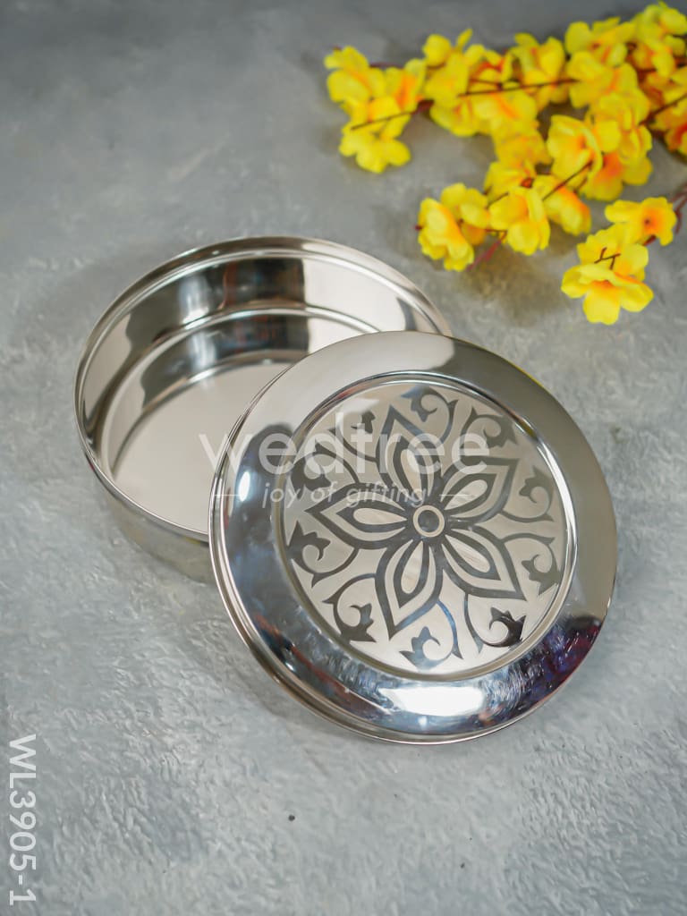 Stainless Steel Poori Box with Floral Prints