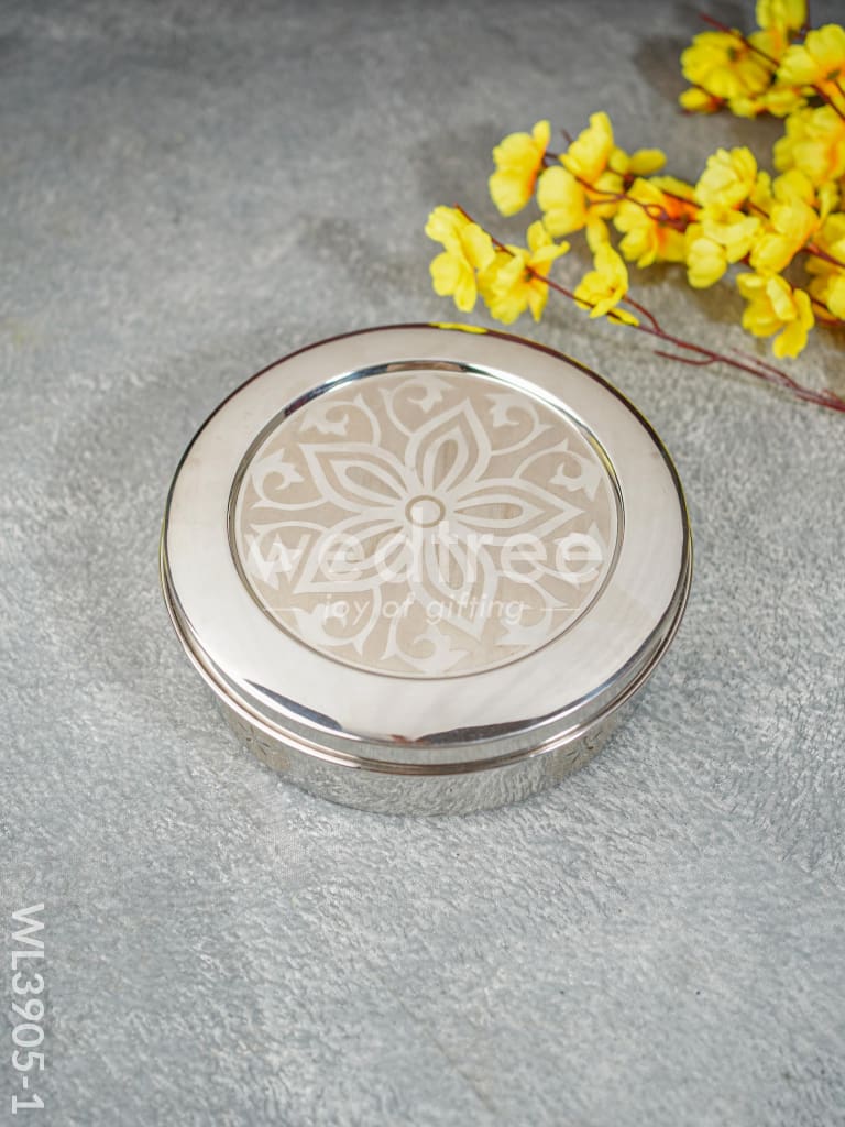 Stainless Steel Poori Box with Floral Prints