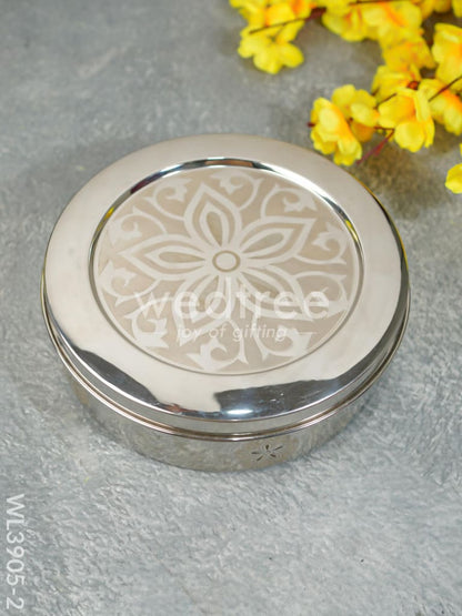 Stainless Steel Poori Box with Floral Prints