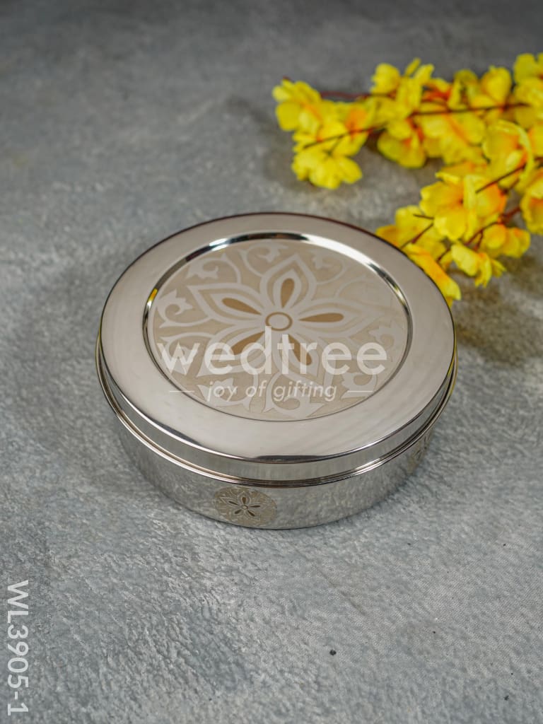 Stainless Steel Poori Box with Floral Prints