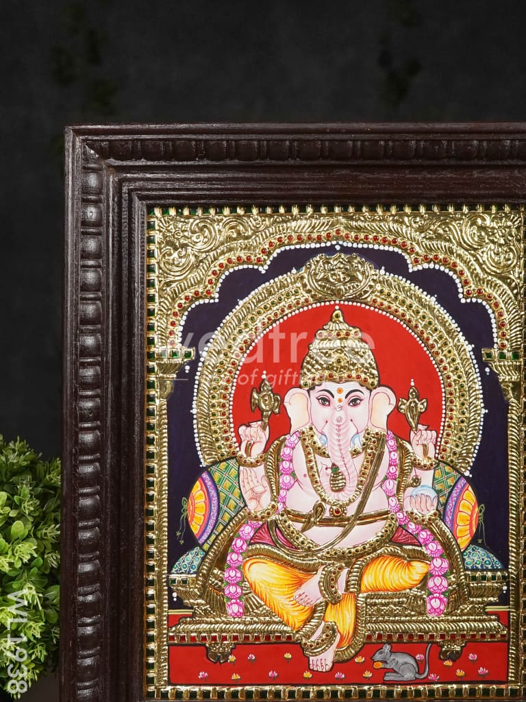 Tanjore Painting Ganesha - Flat (Gold foil) - 15x12