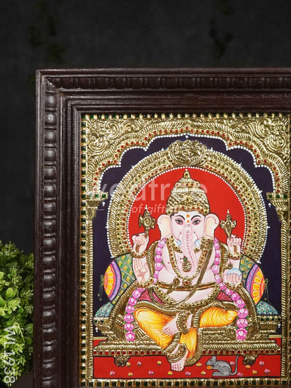 Tanjore Painting Ganesha - Flat (Gold foil) - 15x12