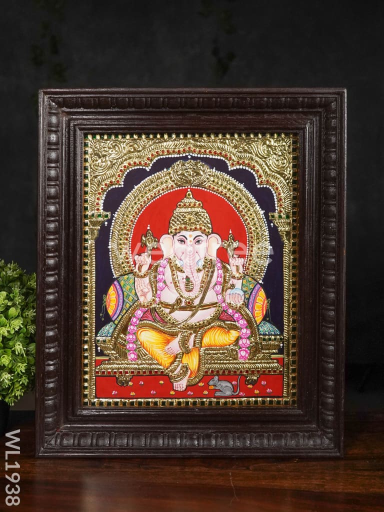 Tanjore Painting Ganesha - Flat (Gold foil) - 15x12