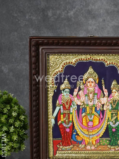 Tanjore Painting Murugan Valli Deivanai - Flat (Gold foil) - 12x10