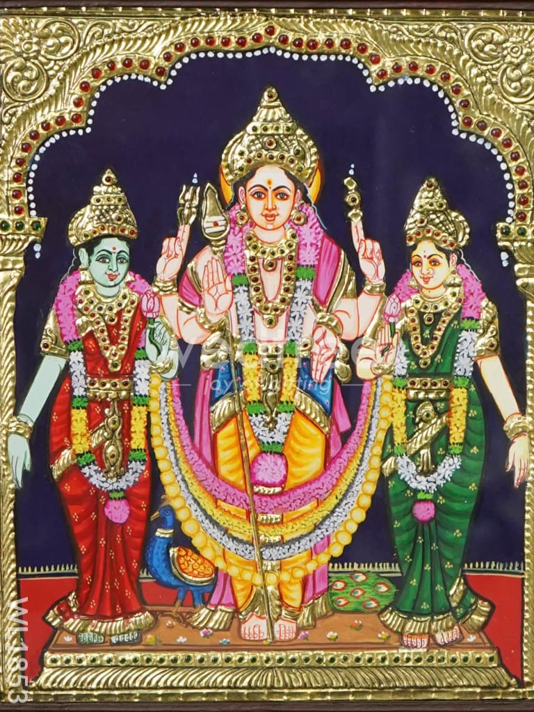 Tanjore Painting Murugan Valli Deivanai - Flat (Gold foil) - 12x10