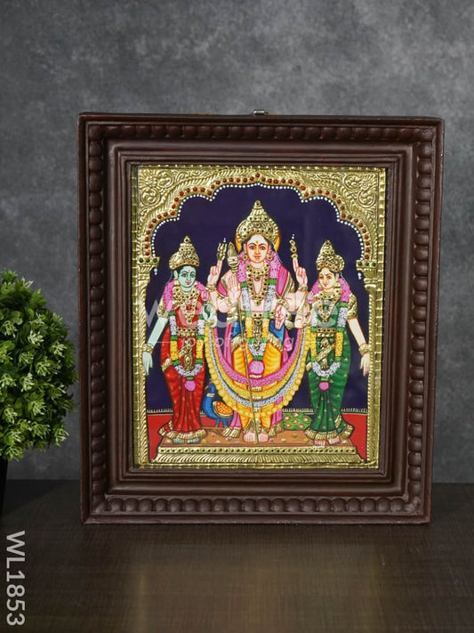 Tanjore Painting Murugan Valli Deivanai - Flat (Gold foil) - 12x10