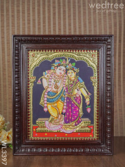 Tanjore Painting Rukmani Krishna (Semi embossed) - 15X12 inch