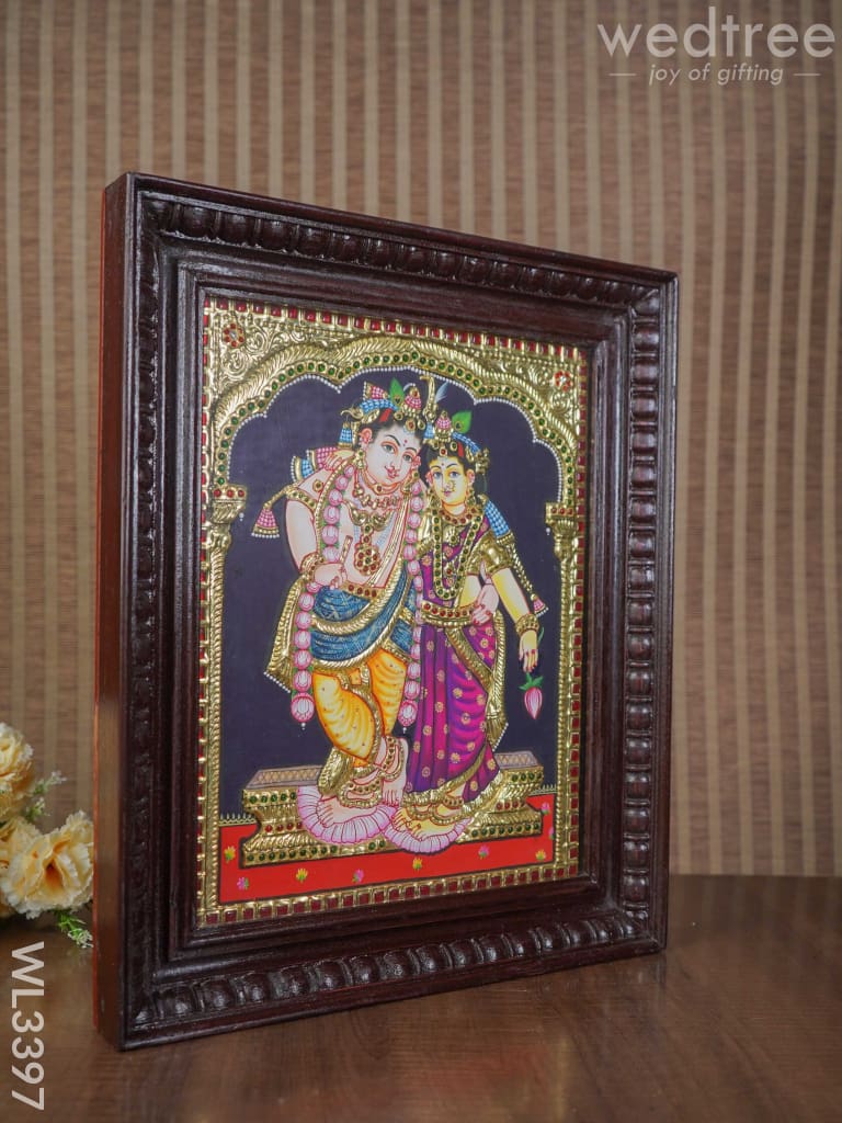 Tanjore Painting Rukmani Krishna (Semi embossed) - 15X12 inch