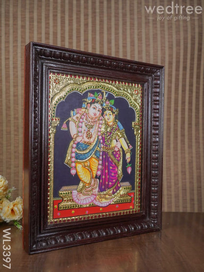 Tanjore Painting Rukmani Krishna (Semi embossed) - 15X12 inch