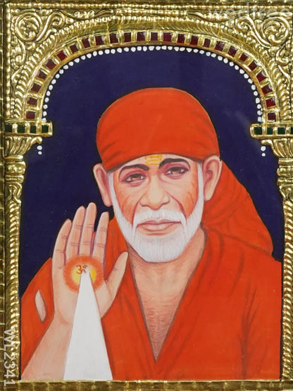 Tanjore Painting Sai Baba - Flat (Gold foil) - 10x8 (Medium)