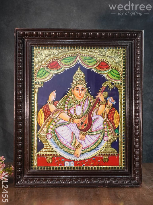 Tanjore Painting Saraswathi - Flat (Gold foil) - 18x14 inch