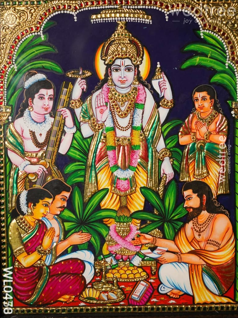 Tanjore Painting Satyanarayana Swamy - 15X12 inches