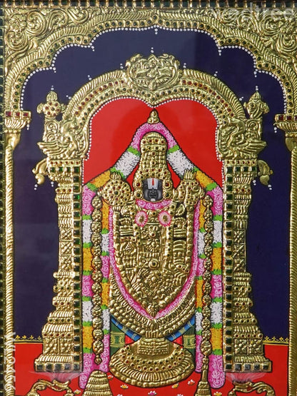 Tanjore Painting Tirupathi Balaji - Flat (Gold foil) - 18x14 inch