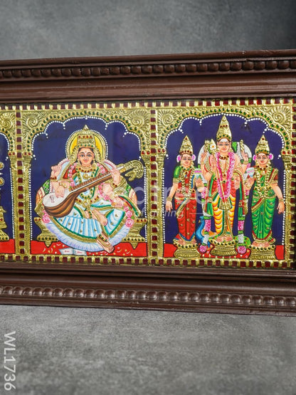 Tanjore Painting - Venkateswara, Lakshmi, Ganesha, Saraswathi, Murugan - Flat (Gold foil) - 9x39 (5 in 1)