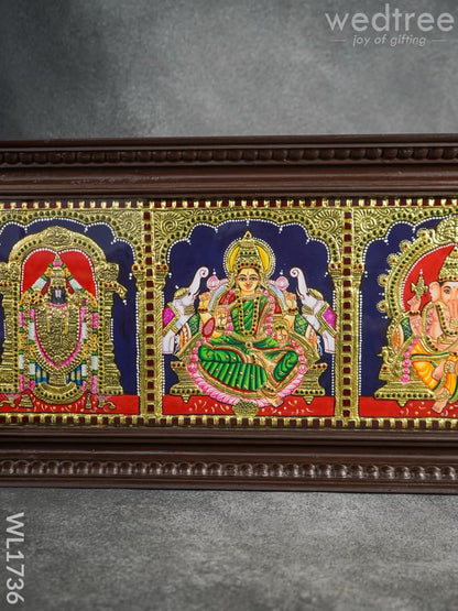 Tanjore Painting - Venkateswara, Lakshmi, Ganesha, Saraswathi, Murugan - Flat (Gold foil) - 9x39 (5 in 1)