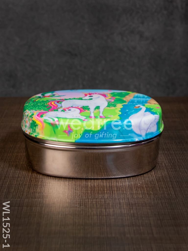 Tiffin Box with Cartoon Engraved - (6in X 2in)