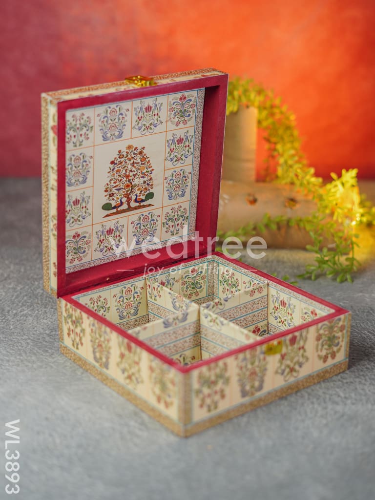 Tree & Peacock Dry Fruit Box with 4 Partitions