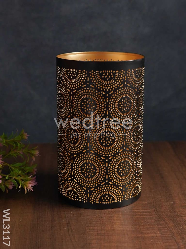 Votive in Black Matte Finish & Jhaali Pattern - Big