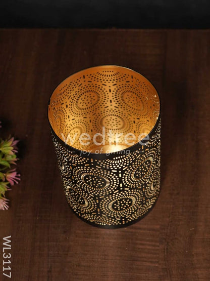 Votive in Black Matte Finish & Jhaali Pattern - Big