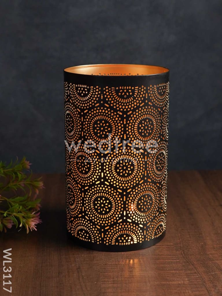 Votive in Black Matte Finish & Jhaali Pattern - Big