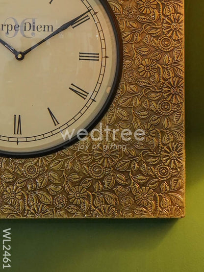 Wall Clock - Brass Square Embossed (16x16)