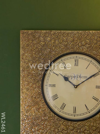 Wall Clock - Brass Square Embossed (16x16)