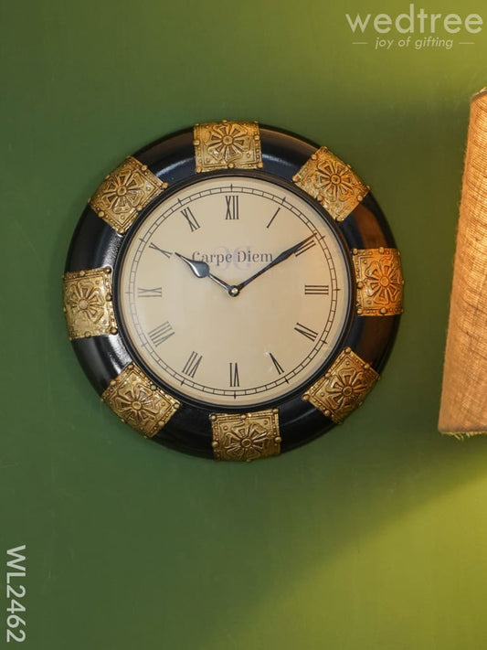 Wall Clock - Polished brass in Black Base (12 inch)