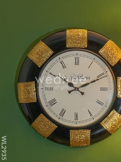 Wall Clock Polished Brass in Black Base - 18 inch