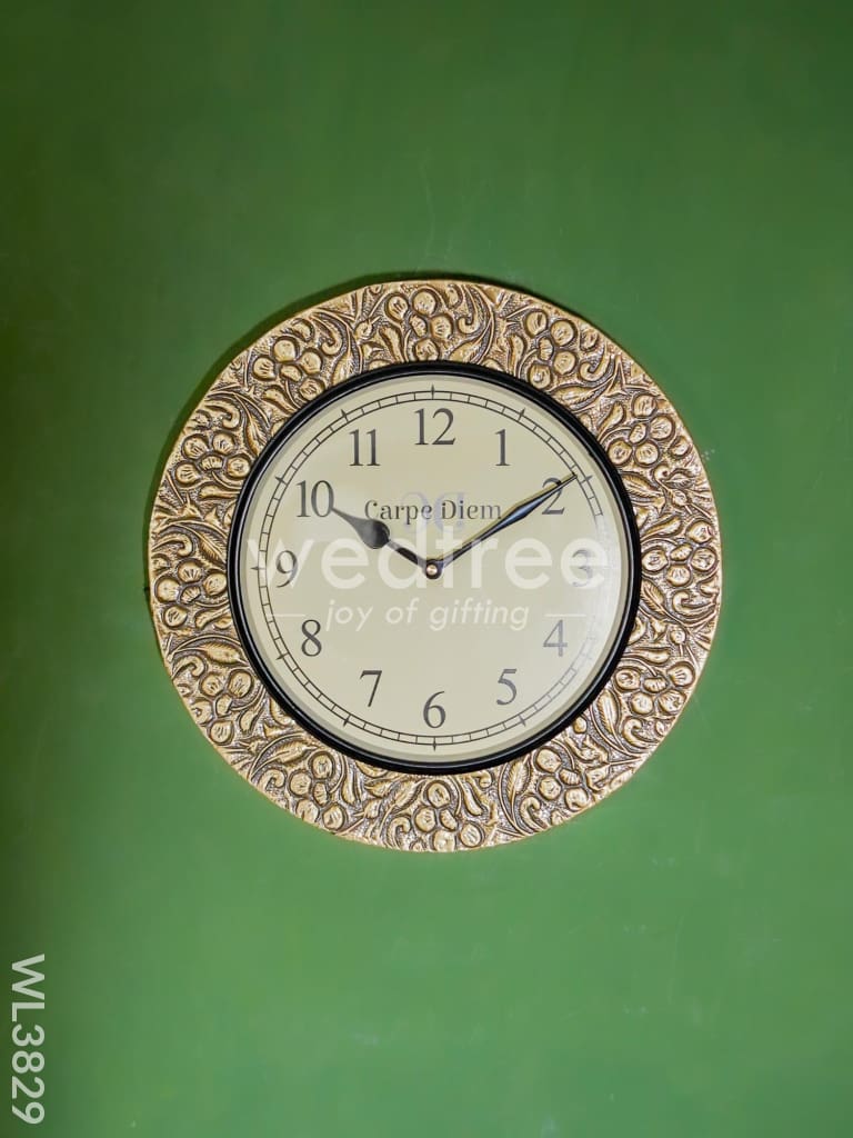 Wall Clock with Floral Embossed Brass Fitting (12 inch)