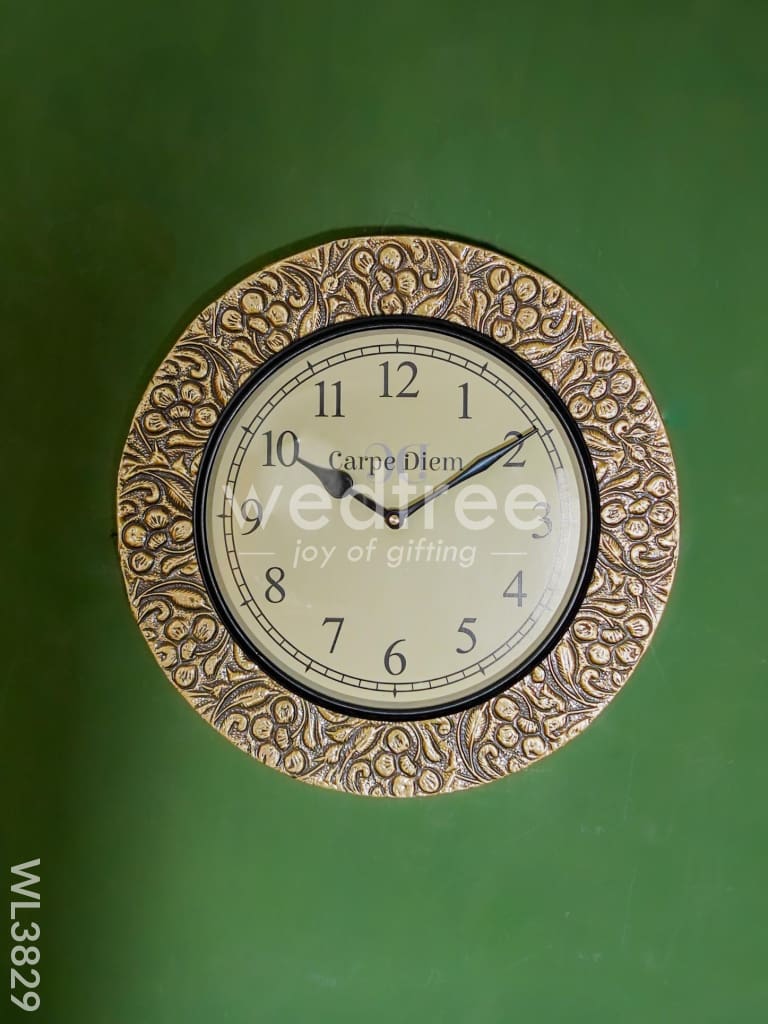 Wall Clock with Floral Embossed Brass Fitting (12 inch)