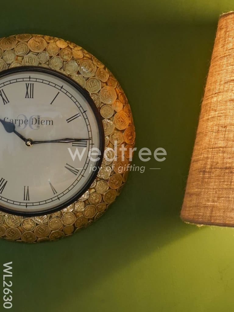 Wall Clock - Wooden Coin Designed Frame (12 inch)