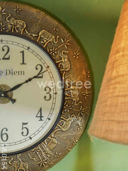 Wall clocks - Embossed brass with Brown and gold elephant design (18 inch)