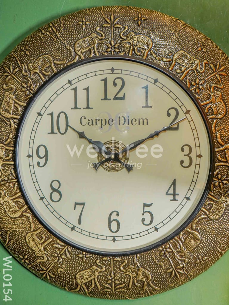 Wall clocks - Embossed brass with Brown and gold elephant design (18 inch)