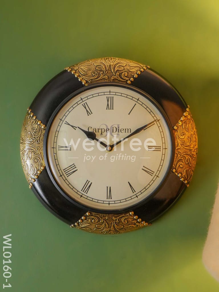 Wall clocks -Hand painted with Black floral prints & stone work (12 inches)