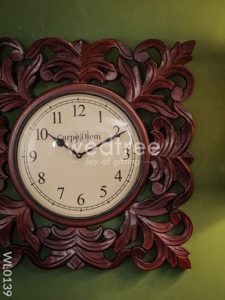 Wall clocks - Wooden carving with floral print (18 inches)