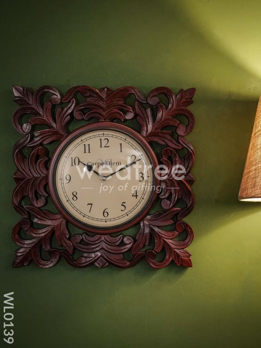 Wall clocks - Wooden carving with floral print (18 inches)