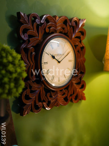 Wall clocks - Wooden carving with floral print (18 inches)