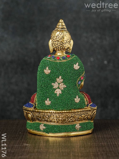 White Metal Buddha with Stone Work