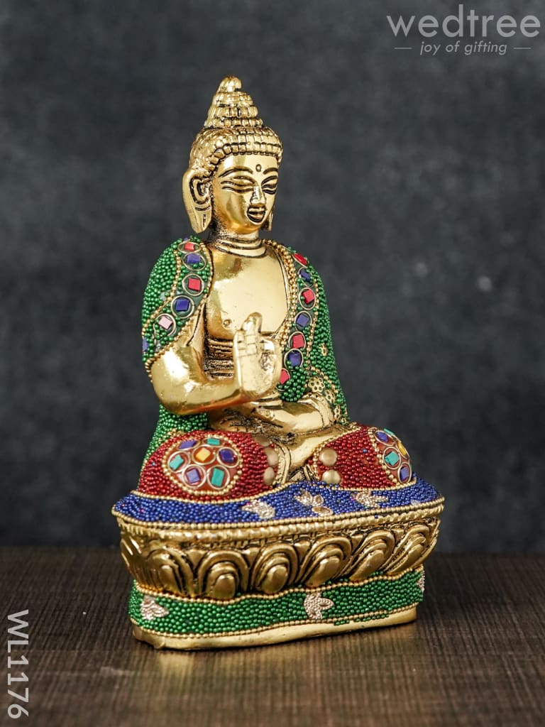 White Metal Buddha with Stone Work