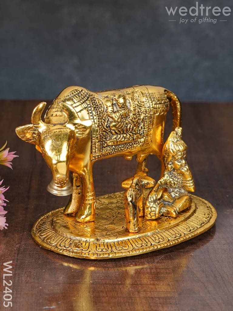 White Metal Cow and Calf - Krishna