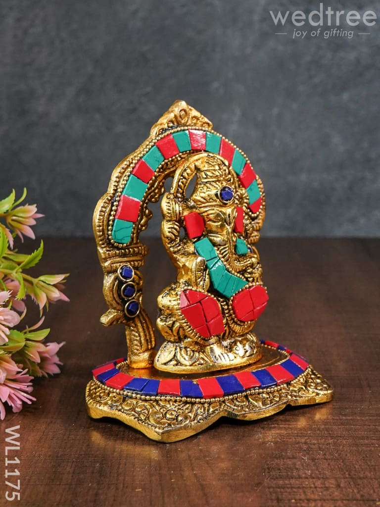 White Metal Frame Ganesha with Stone Work