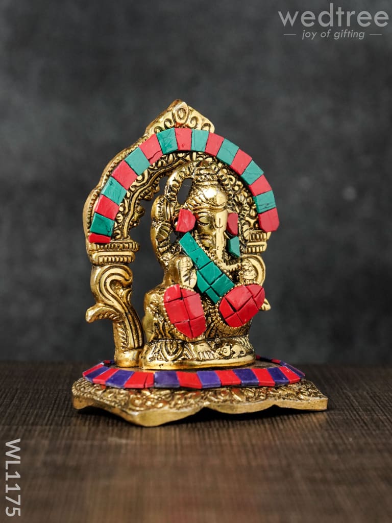 White Metal Frame Ganesha with Stone Work