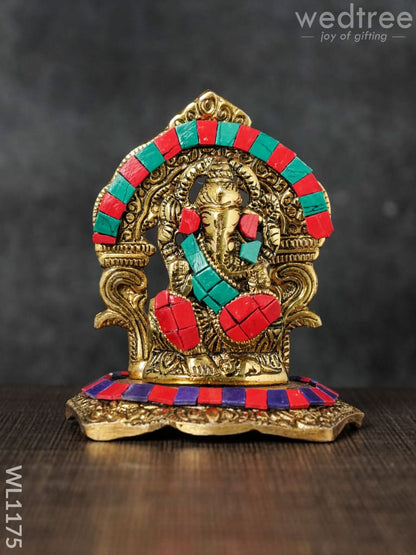 White Metal Frame Ganesha with Stone Work