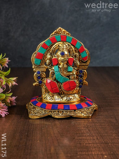 White Metal Frame Ganesha with Stone Work