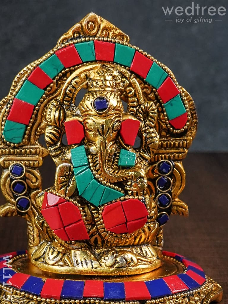 White Metal Frame Ganesha with Stone Work