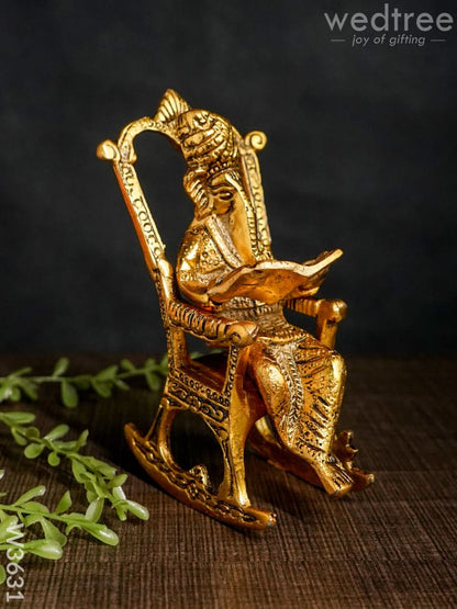 White metal Ganesha on chair Gold Finish