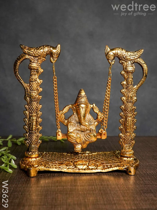 White Metal Ganesha on Swing gold Finish